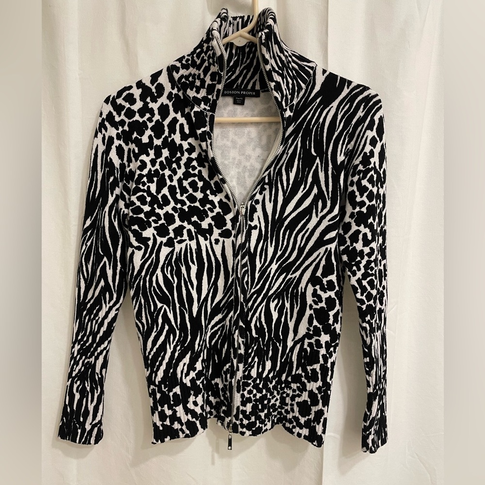 Boston Proper Zip Front Zebra Block Print Sweater… - image 5